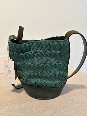 Per Lei Green Woven Leather Crossbody Bag
